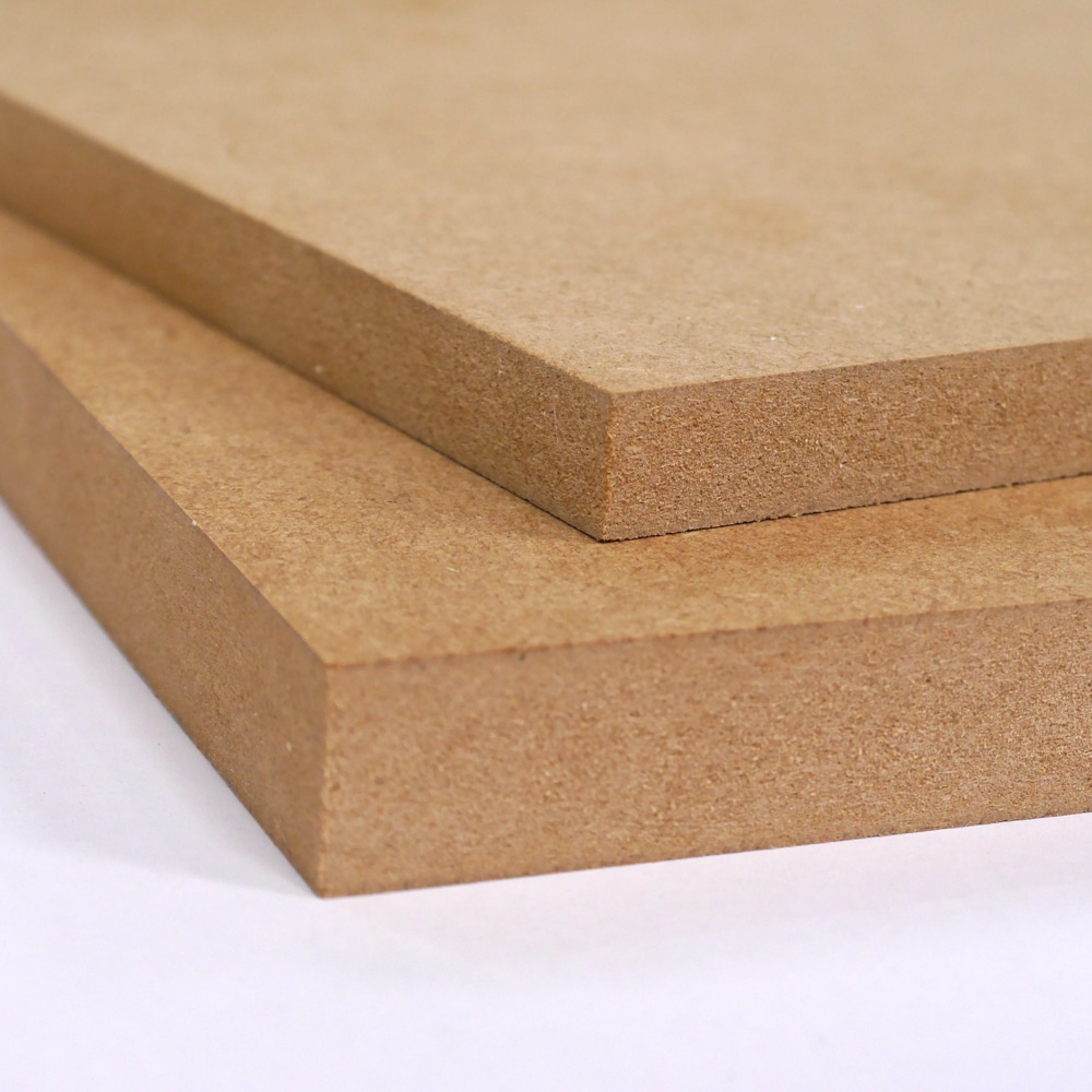 A composed picture showing two different thicknesses of Standard MDF cut to size. The top on is 12mm the bottom one is 18mm MDF