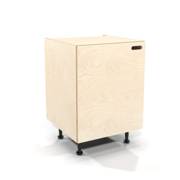 rendering of a 600mm birch plywood kitchen base unit with overlay door