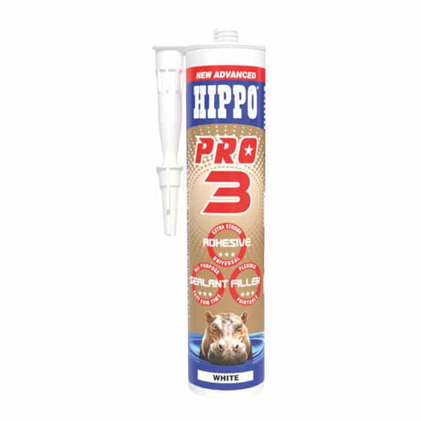 A photo of a tube of hippo pro 3 adhesive, sealant and filler