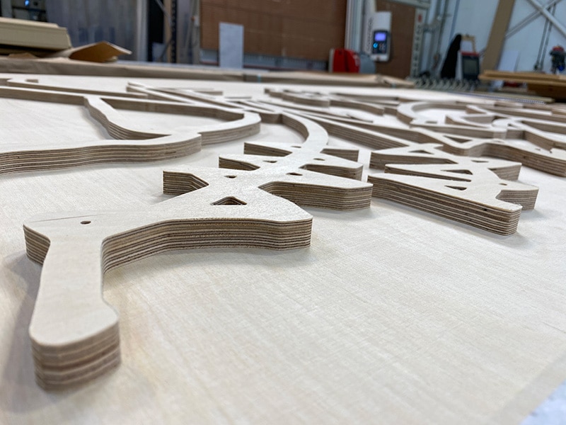 Bespoke wall art cut from Birch-Ply on a CNC router