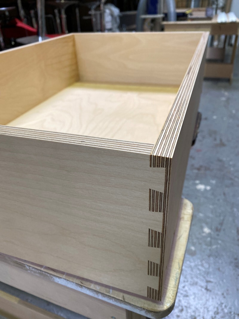 A birch plywood dovetail drawer box