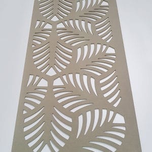 Fret cut MDF screen panel with palm leaf cut out pattern