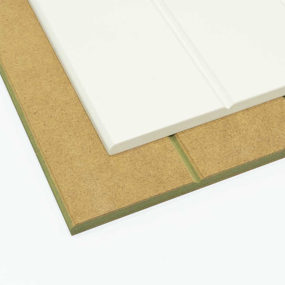 tongue and groove moisture resistant mdf, one panel primed the other raw mdf