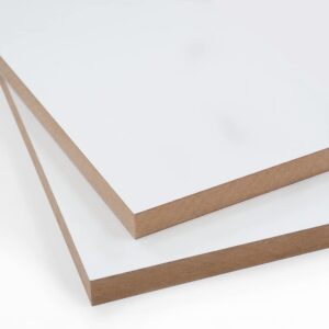 two gloss white melamine boards stacked on top of each other