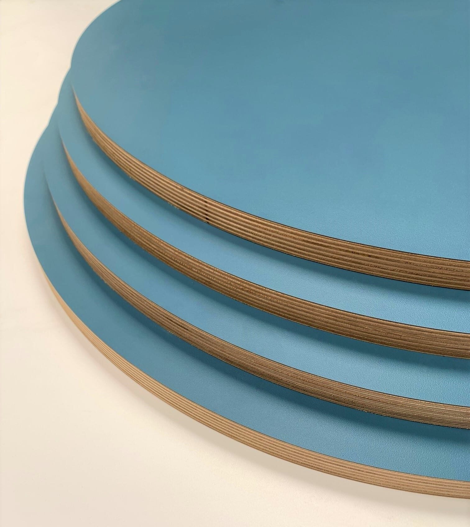 Plywood CNC cut blue table tops