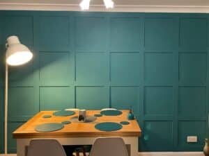 Blue shaker MDF wall panelling used in a dining room