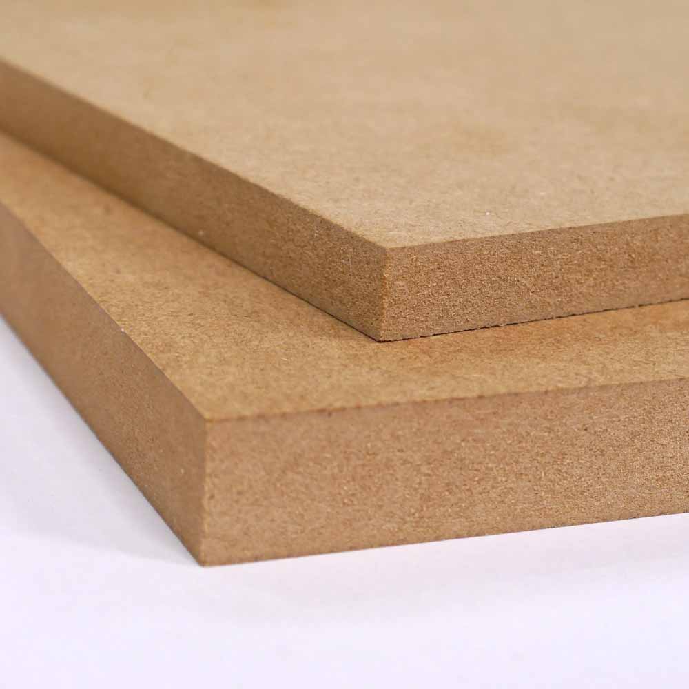 A composed picture showing two different thicknesses of Standard MDF cut to size. The top on is 12mm the bottom one is 18mm MDF