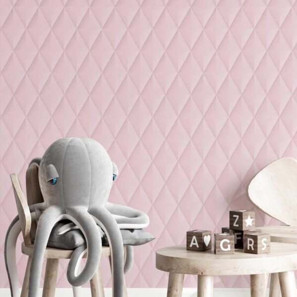 Children's play room with quilted effect wall panels in pink