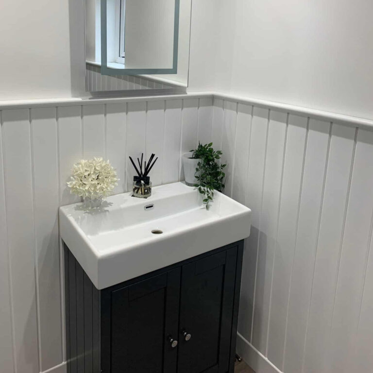 V grooved panelling in a cloakroom