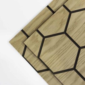 small 3d hex oak veneer faced black dyed mdf panels cut to size