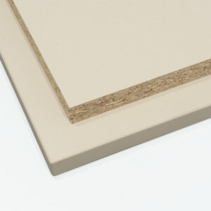 Two egger sand beige panels cut to size and stacked on top of each other with one panel edged