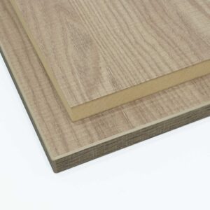 two truffle melamine faced boards cut to size, with one panel edged all round