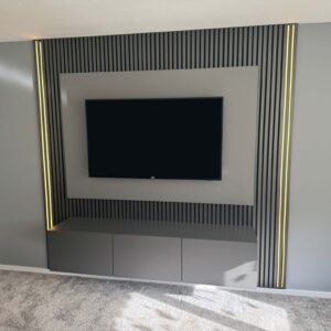 Media unit using finsa gris tormenta mid grey melamine faced mdf
