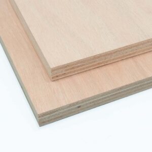 Two okume plywood panels cut to size stacked ontop of each other