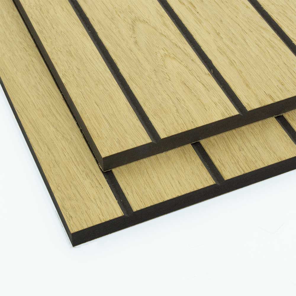 50mm groove pitch oak veneer black dyed tongue and groove panels stacked on top of each other