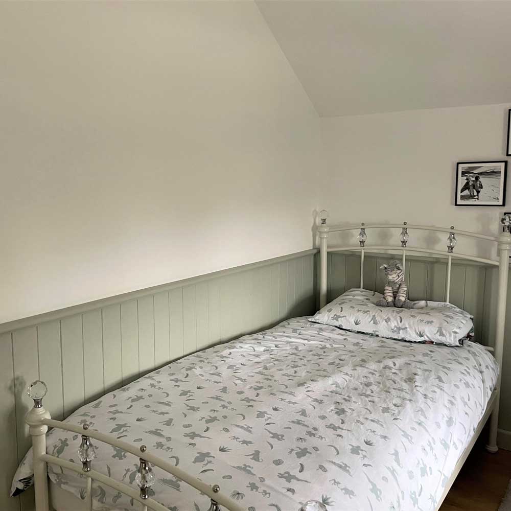 green painted v groove panelling with bullnosed dado sitting on top