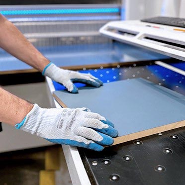 serica super matt alby blue being cut to size on a homag beamsaw