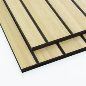 two eucalyptus veneer tongue and groove panels stacked on top of each other with a white background