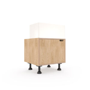 a rendering of a 600mm wide oak veneered plywood kitchen belfast sink unit on a white background