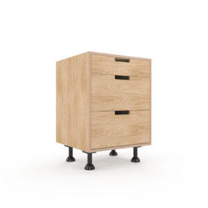 600mm oak faced plywood kitchen drawer unit with one inset drawer and two inset pans