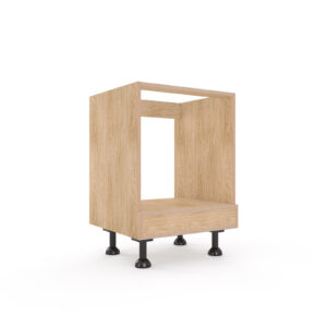 a rendering of a 600mm wide oak veneered plywood kitchen undercounter oven unit on a white background