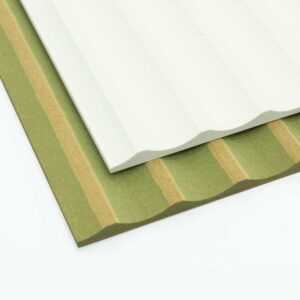 two medium fluted panels stacked on top of each other, un primed and primed