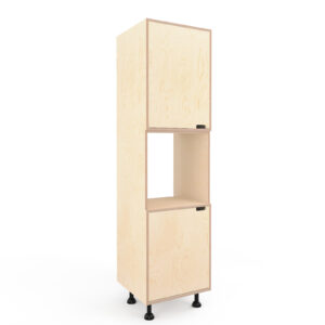 a rendering of a 600mm wide, standard height, birch plywood kitchen built-in oven unit on a white background
