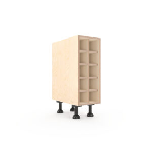 a rendering of a 300mm wide, birch plywood under-counter kitchen wine unit on a white background
