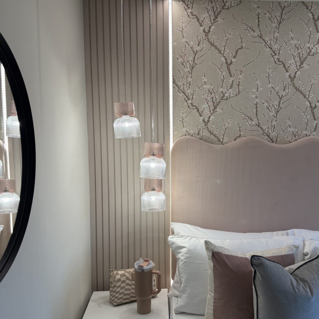 MDF slat wall panelling pink bedroom