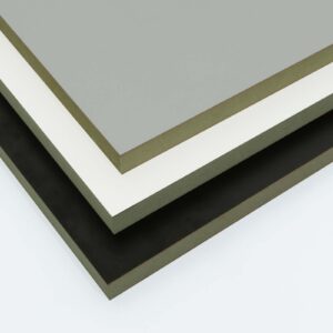 Three melamine faced moisture resistant MDF panels stacked on top of each other